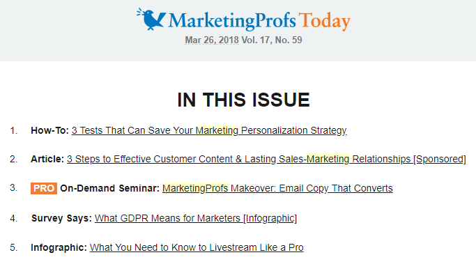 Content Marketing Newsletter - MarketingProfs
